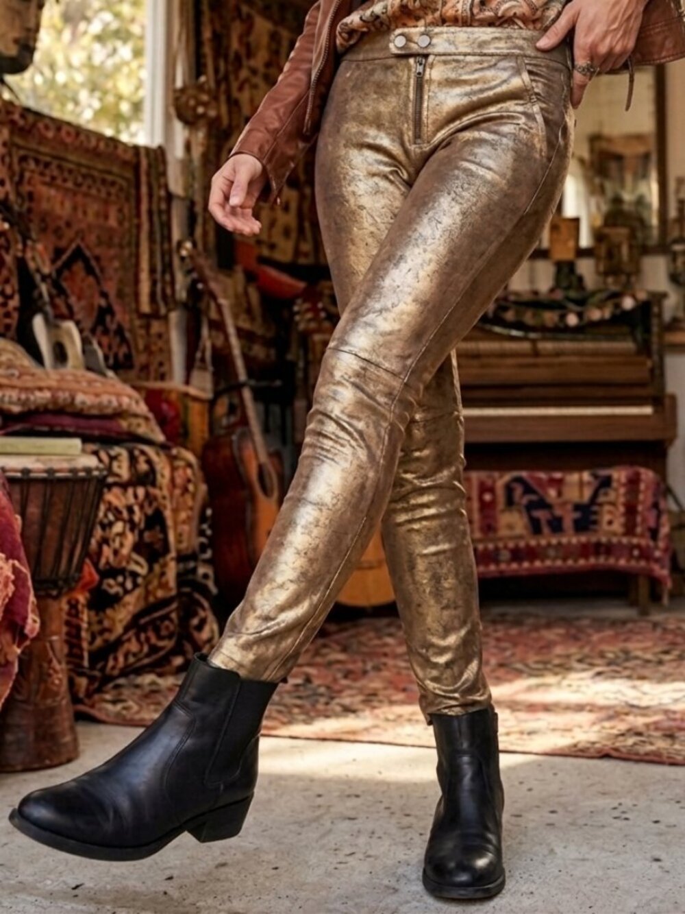 Rapsodia Womens Metallic Gold Leggings Pants Size Small S